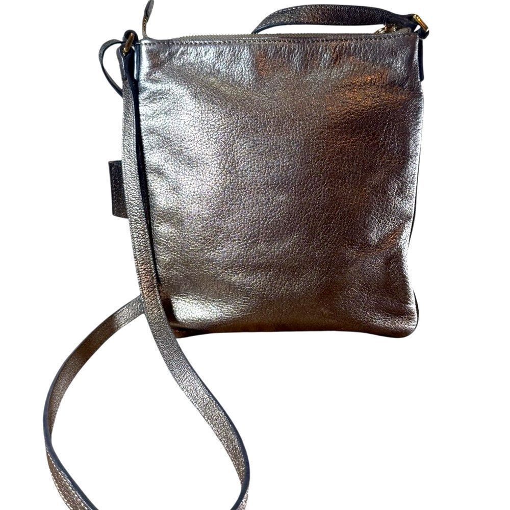 LOEWE Burnished Silver Leather Small Anagram Messenger Crossbody Bag - Picture 2 of 15